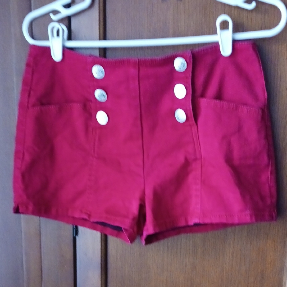Celebrity Pink- Red High-Waist Button Front Shorts
